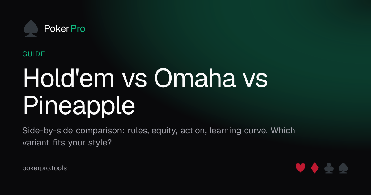 Hold'em vs Omaha vs Pineapple — illustrated cover for the PokerPro article